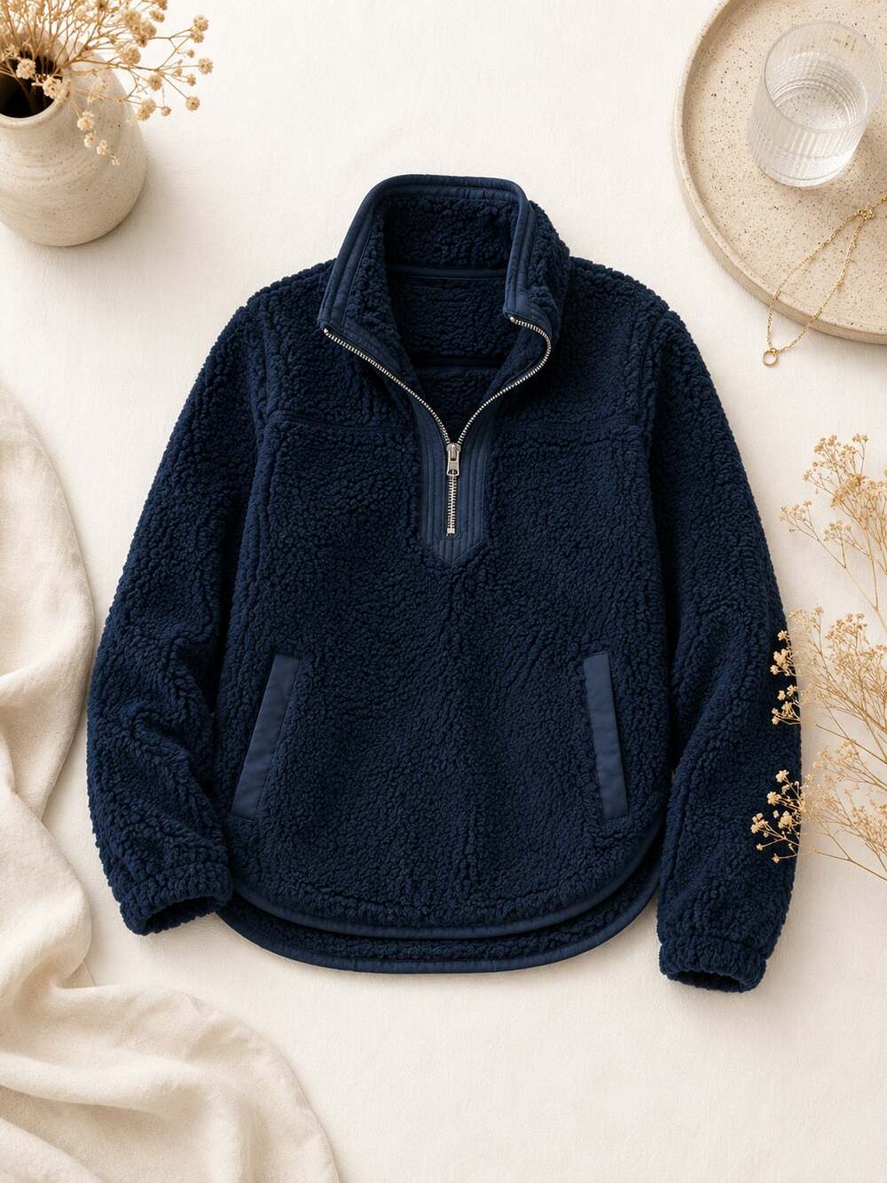 Abercrombie & Fitch Women's 1/4 Zip Soft A&F Sherpa Pullover Sweater Black SZ XS
